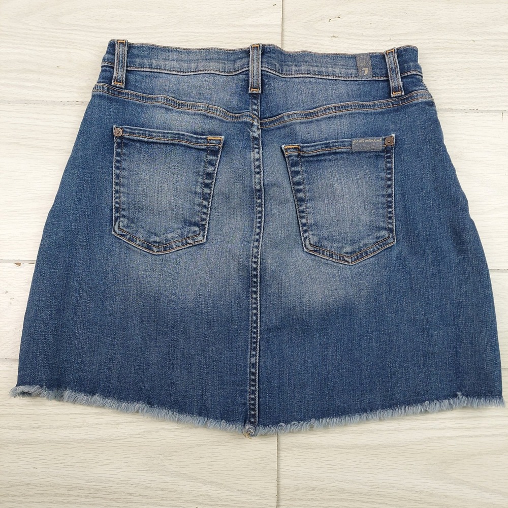 7 For‎ All Mankind Denim Mini Skirt 26 Frayed Hem Blue Y2K Summer Chic Boho - Picture 2 of 6